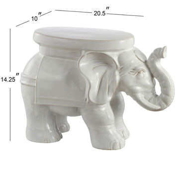 White Elephant 14.2" Ceramic Garden Stool - JONATHAN Y